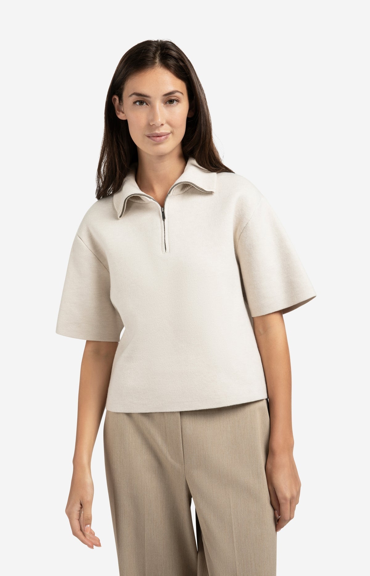 YaYa Short sleeve sweater with collar and half zip