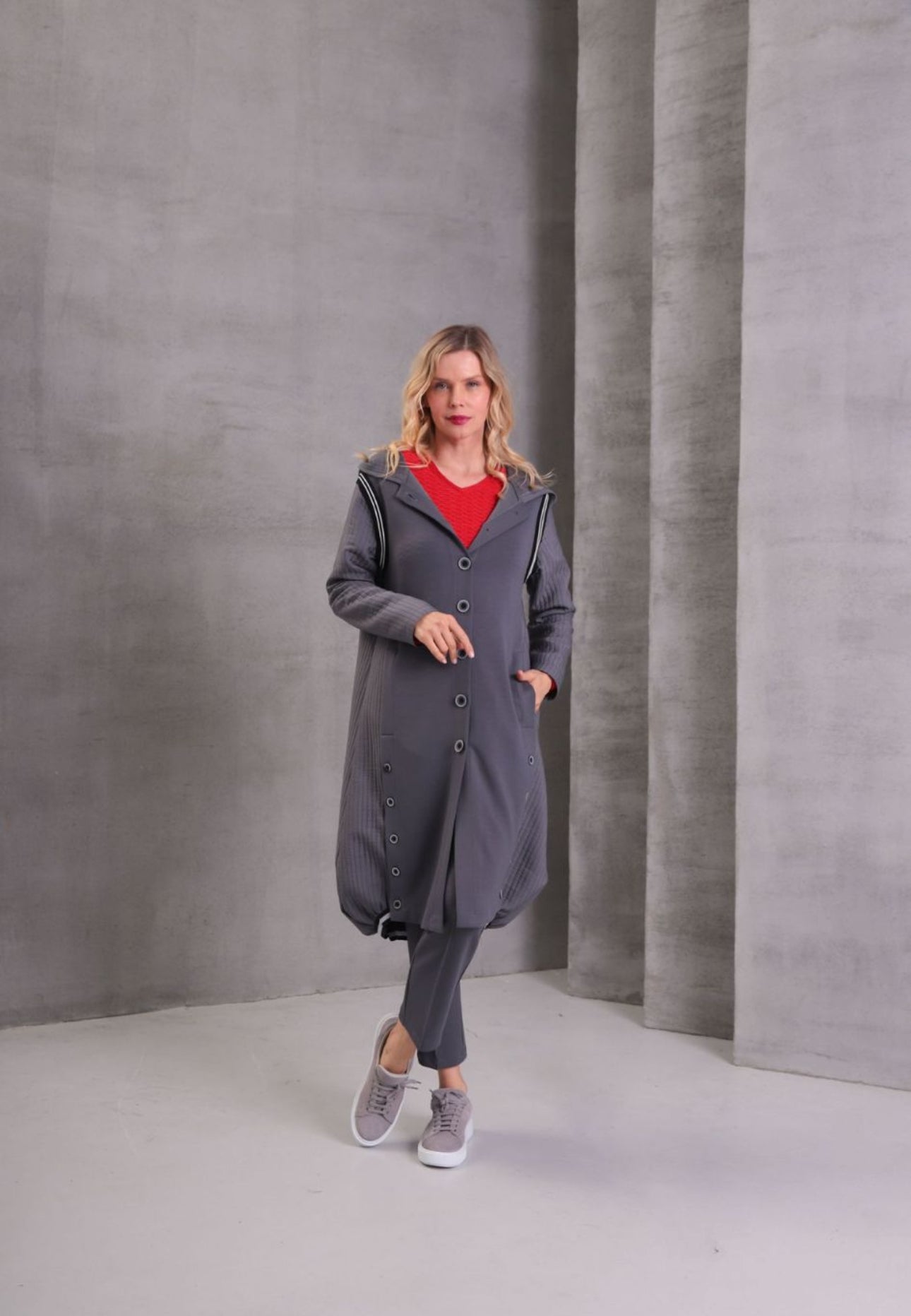 I.NCO grey maxi buttoned coat