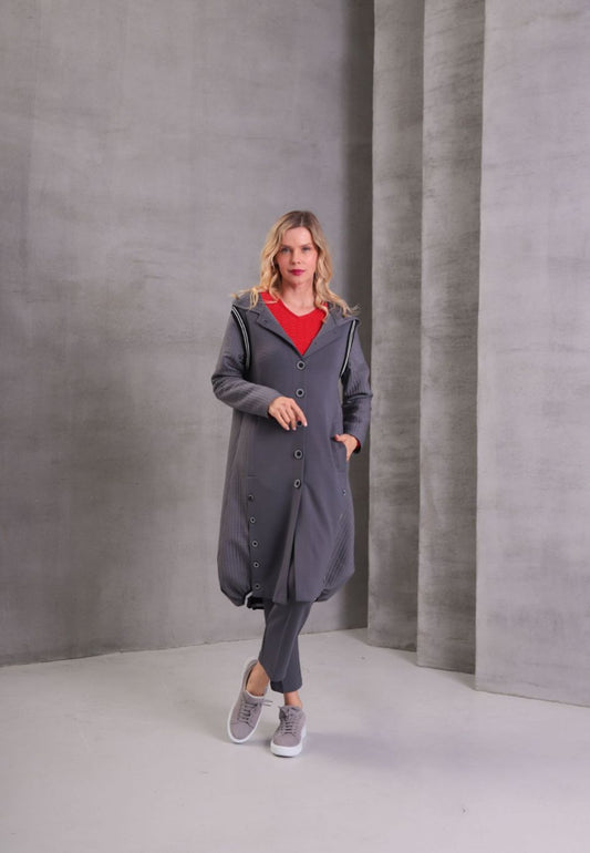 I.NCO grey maxi buttoned coat