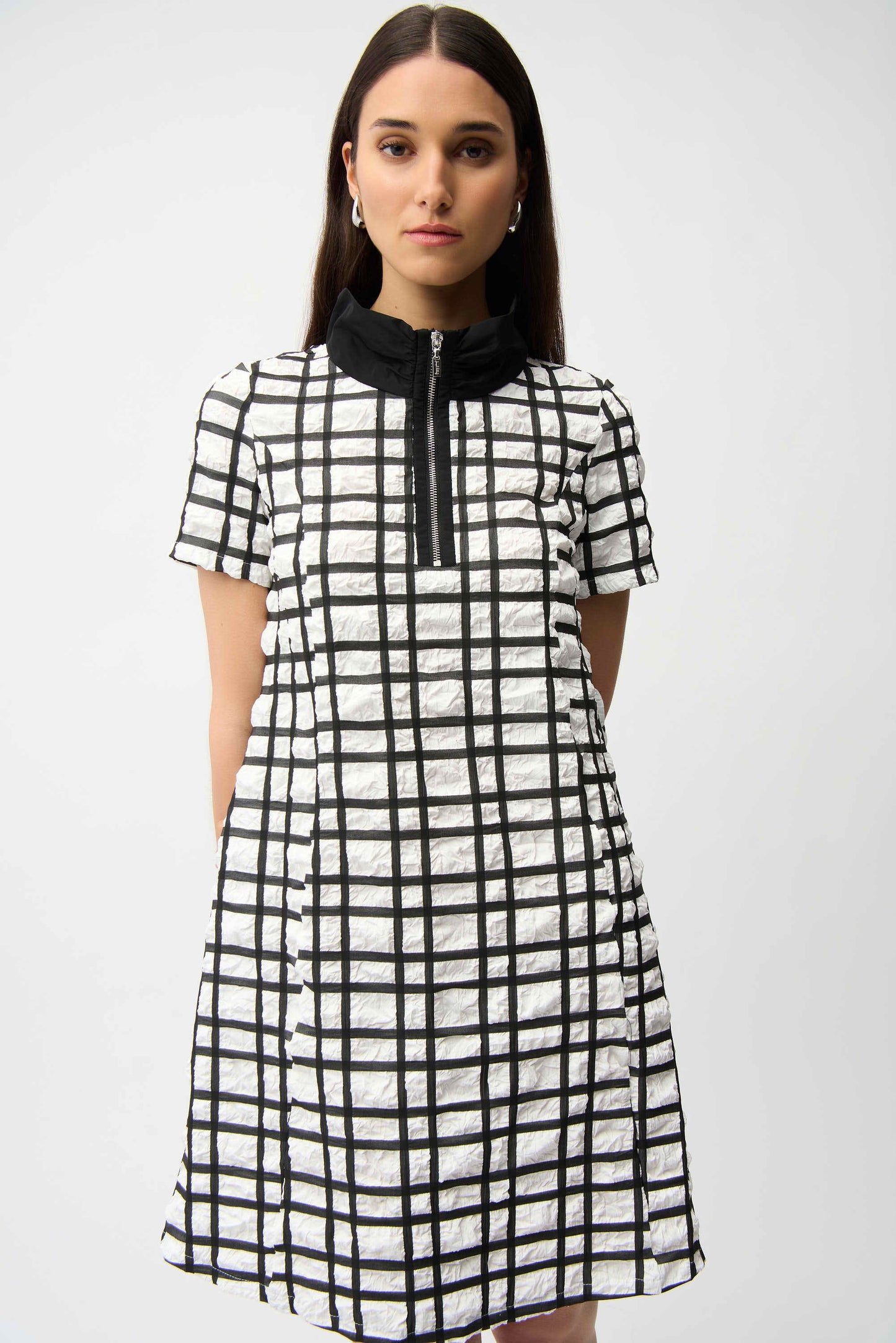 Jacquard Plaid Print A-line Dress With Contrast Detail
261307