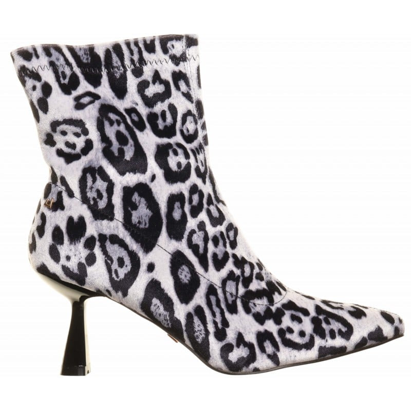 Una Healy Black White Leopard High Heel Stretch Ankle Boots