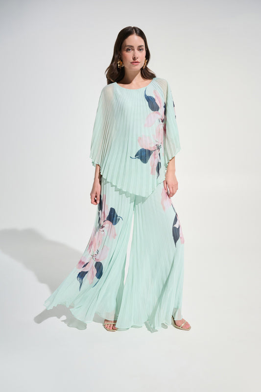 JOSEPH RIBKOFF Signature | Chiffon Floral Print Pleated Wide Leg Pants 262718
