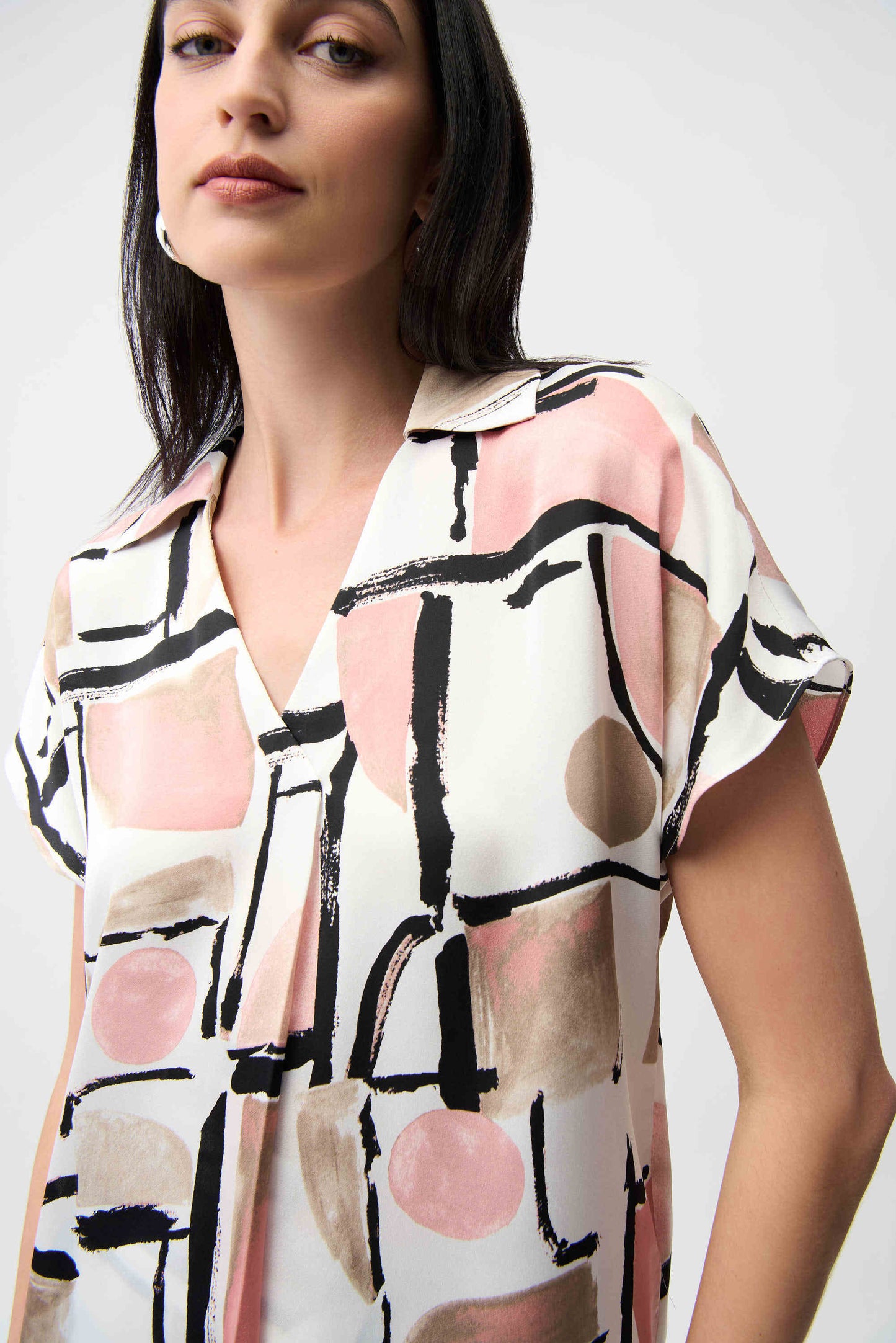 Recycled Satin Abstract Print Boxy Top With V-neckline
261308