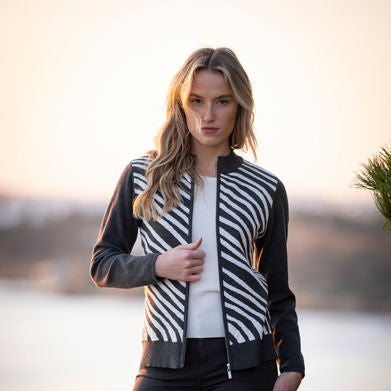 Marble Zip-Up Cardigan – Style 8034 – Colour 101 Black/White