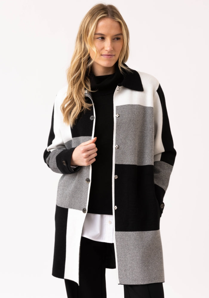 Marble Longline Knit Jacket – Black/Grey/White
