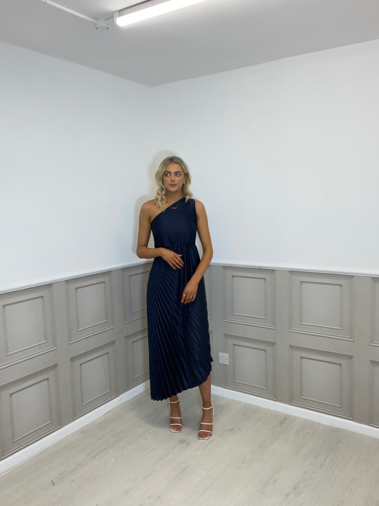 Tessa navy one shoulder dress
