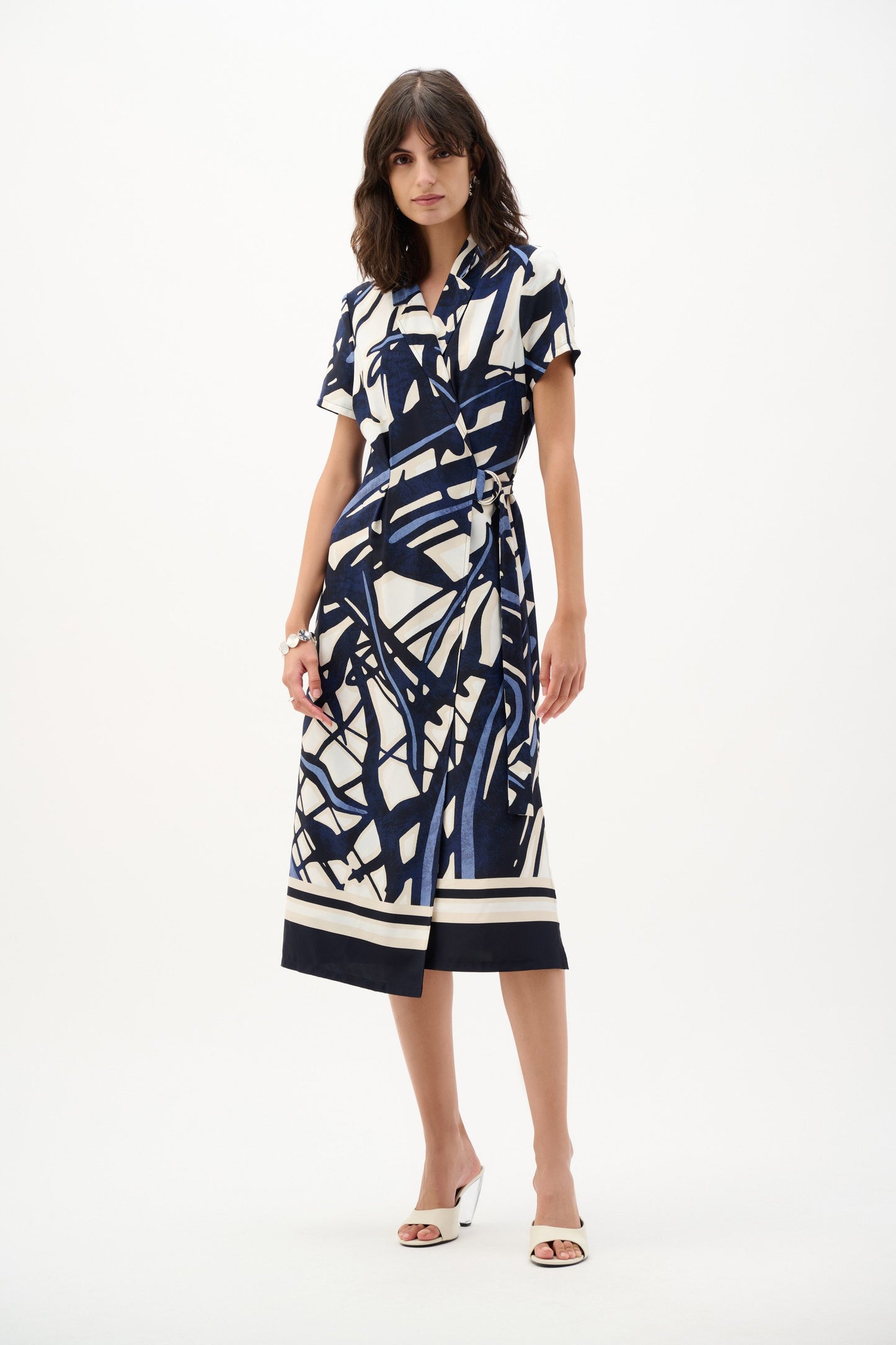 JOSEPH RIBKOFF 262128 Recycled Woven Abstract Print Shirt Dress