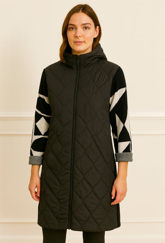 FRANK LYMAN Quilted Geometric Knee-Length Coat Style- 243416