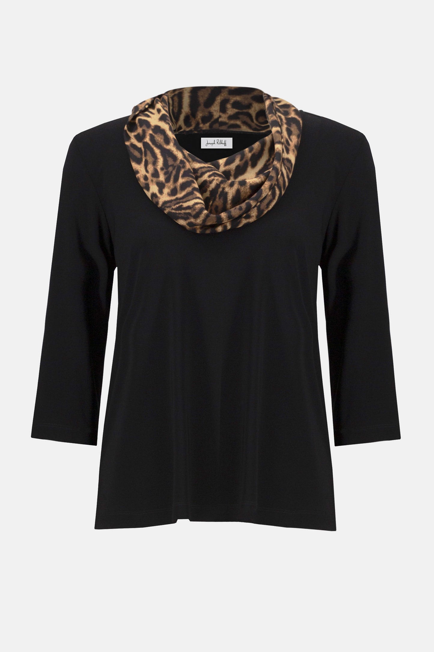Silky Knit Fitted Top With Satin Animal Print Collar
253222
