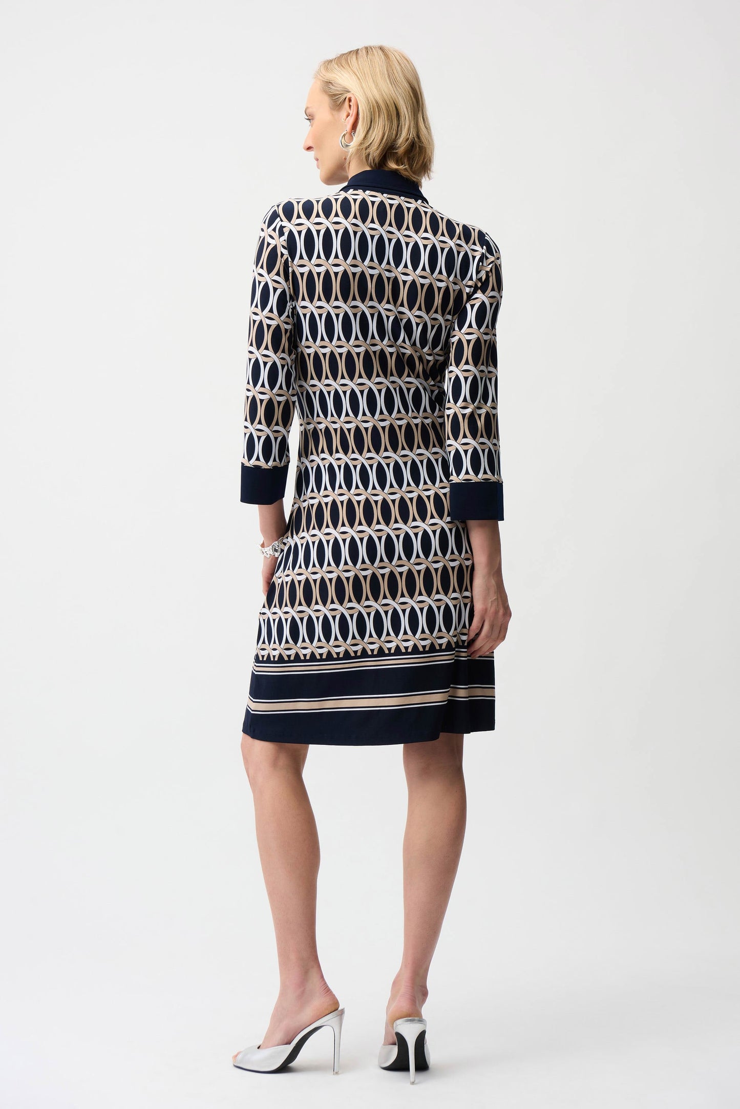 Silky Knit Geometric Print A-Line Shirt Dress
261903