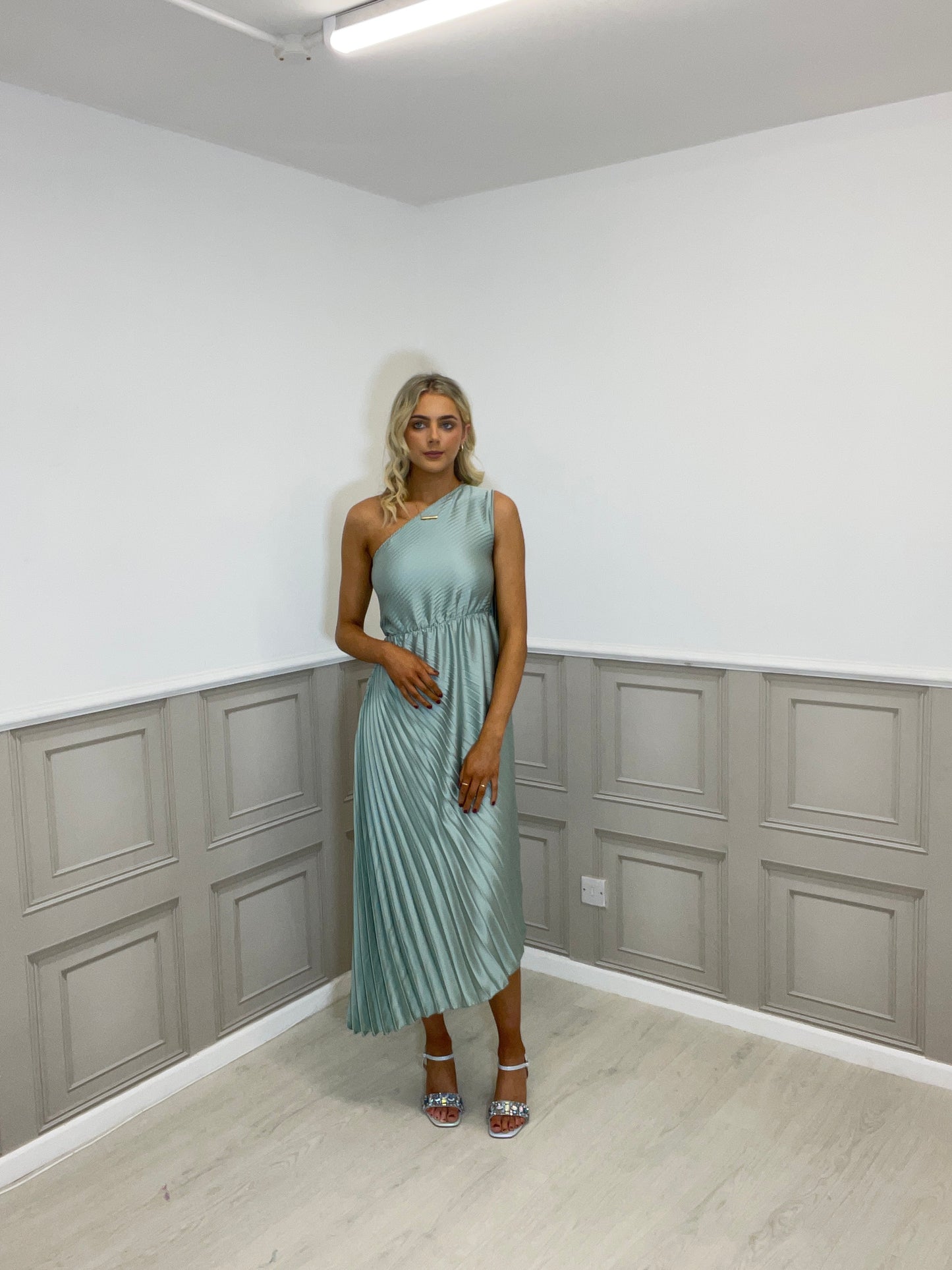 Tessa sage one shoulder dress