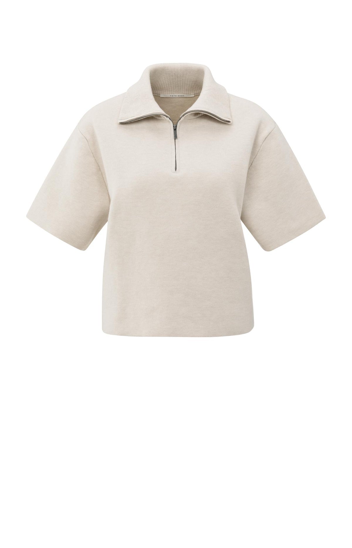 YaYa Short sleeve sweater with collar and half zip