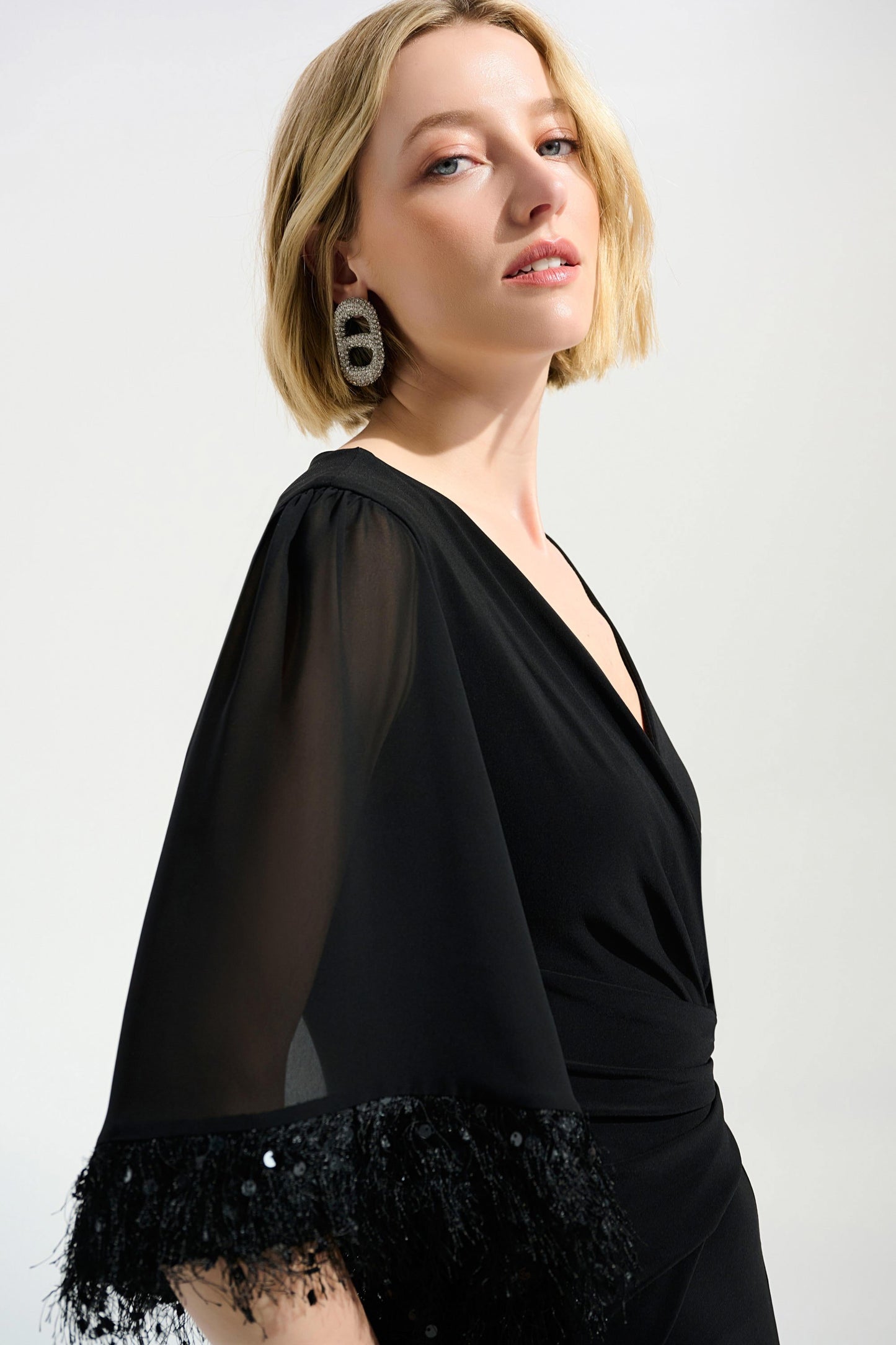 JOSEPH RIBKOFF 261761 Signature | Silky Knit Wide Leg Jumpsuit With Chiffon Sleeves