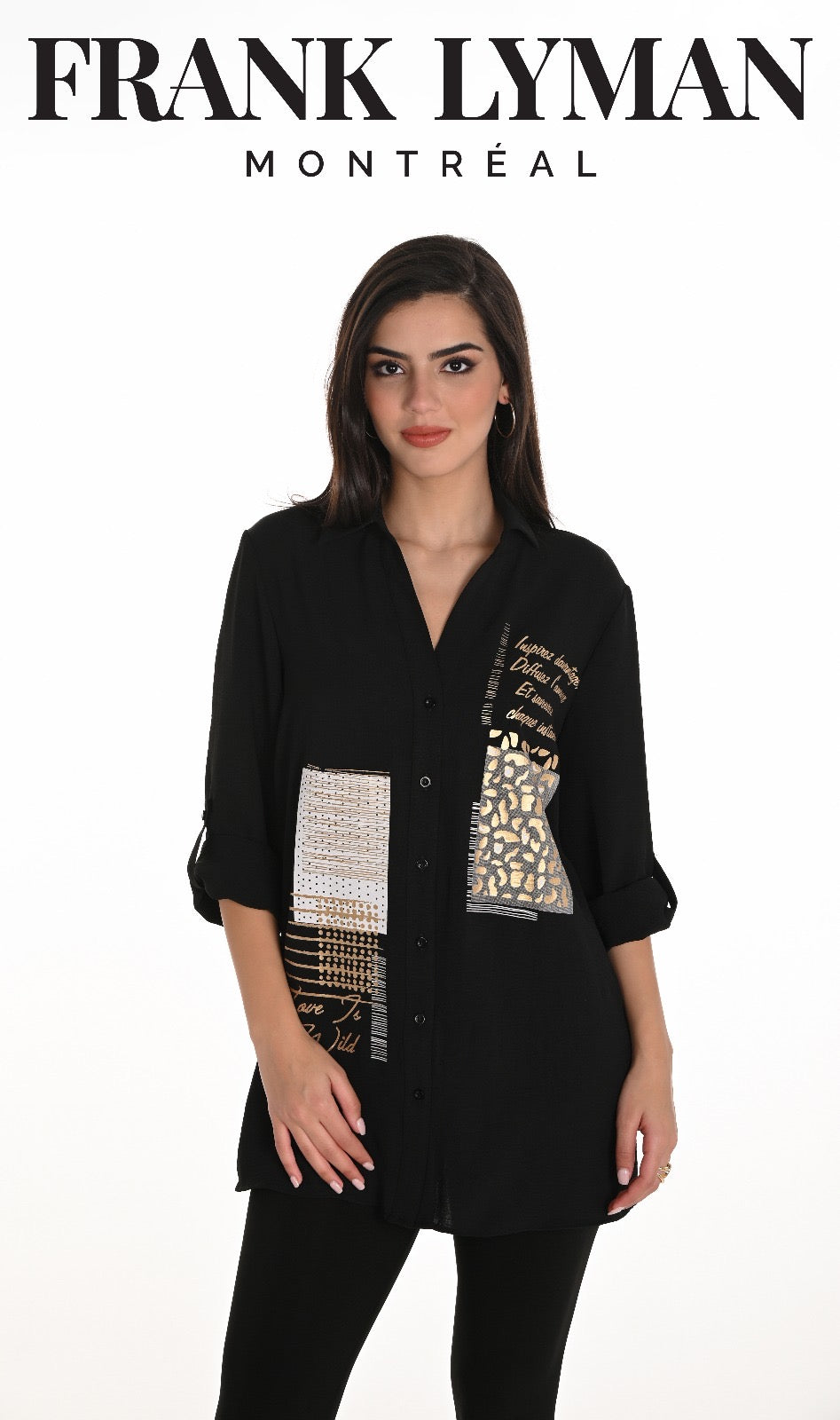 Frank Lyman Black Graphic Print Shirt – Style 236241