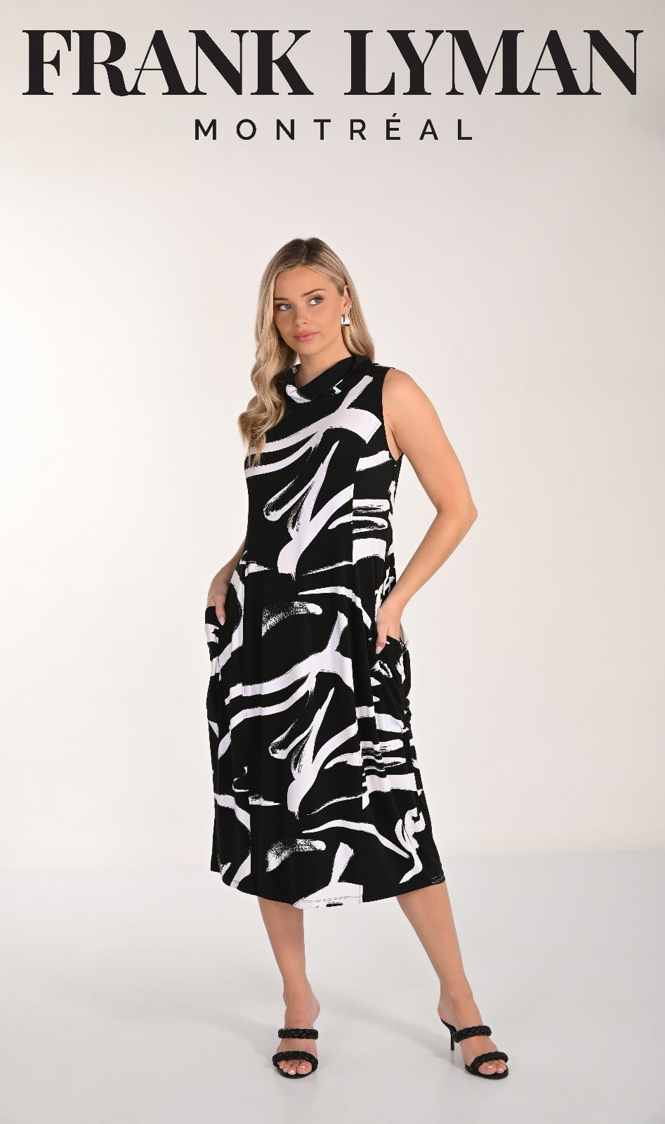 Frank Lyman Montréal – Black & White Print Midi Dress 266240