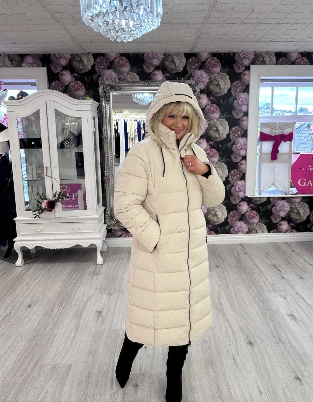 Frandsen Longline Quilted Coat – Cream