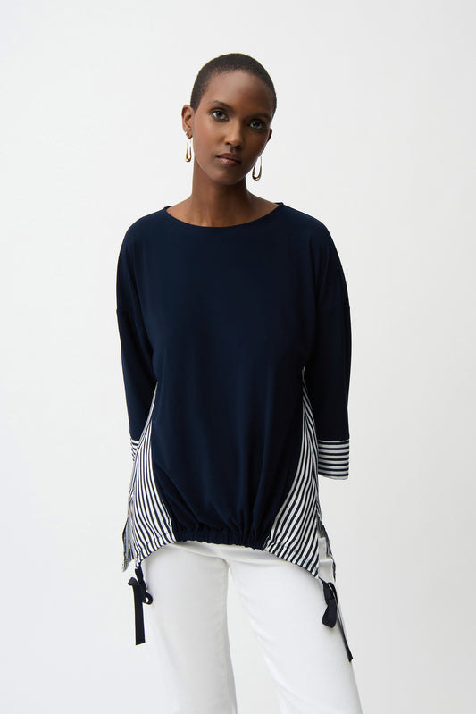 Silky Knit and Woven Stripe Top With High Low Hem
261193