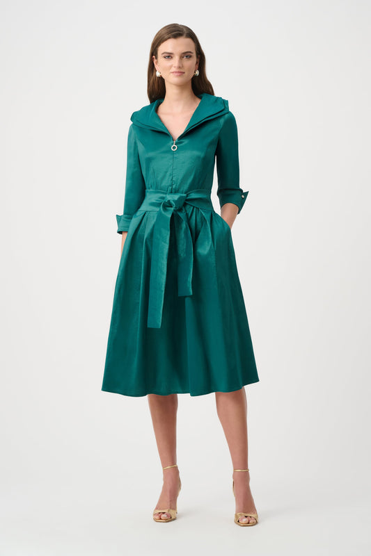 JOSEPH RIBKOFF Signature | Stretch Taffeta Fit And Flare Dress With Lapel Collar 261719F26