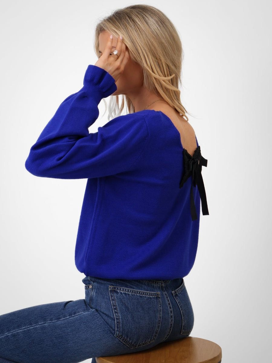 KATE & PIPPA bliss bow knit jumper in blue