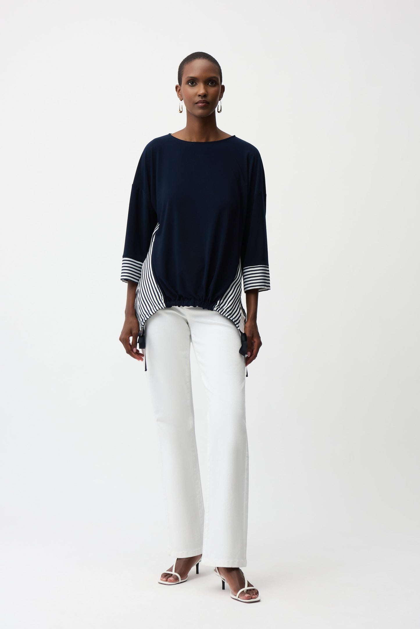 Silky Knit and Woven Stripe Top With High Low Hem
261193