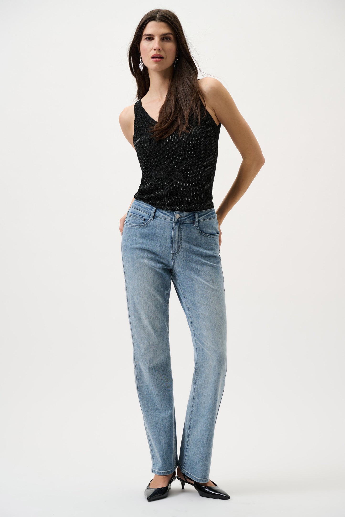 JOSEPH RIBKOFF 252915CO Metallic Knitted Camisole with Rhinestones