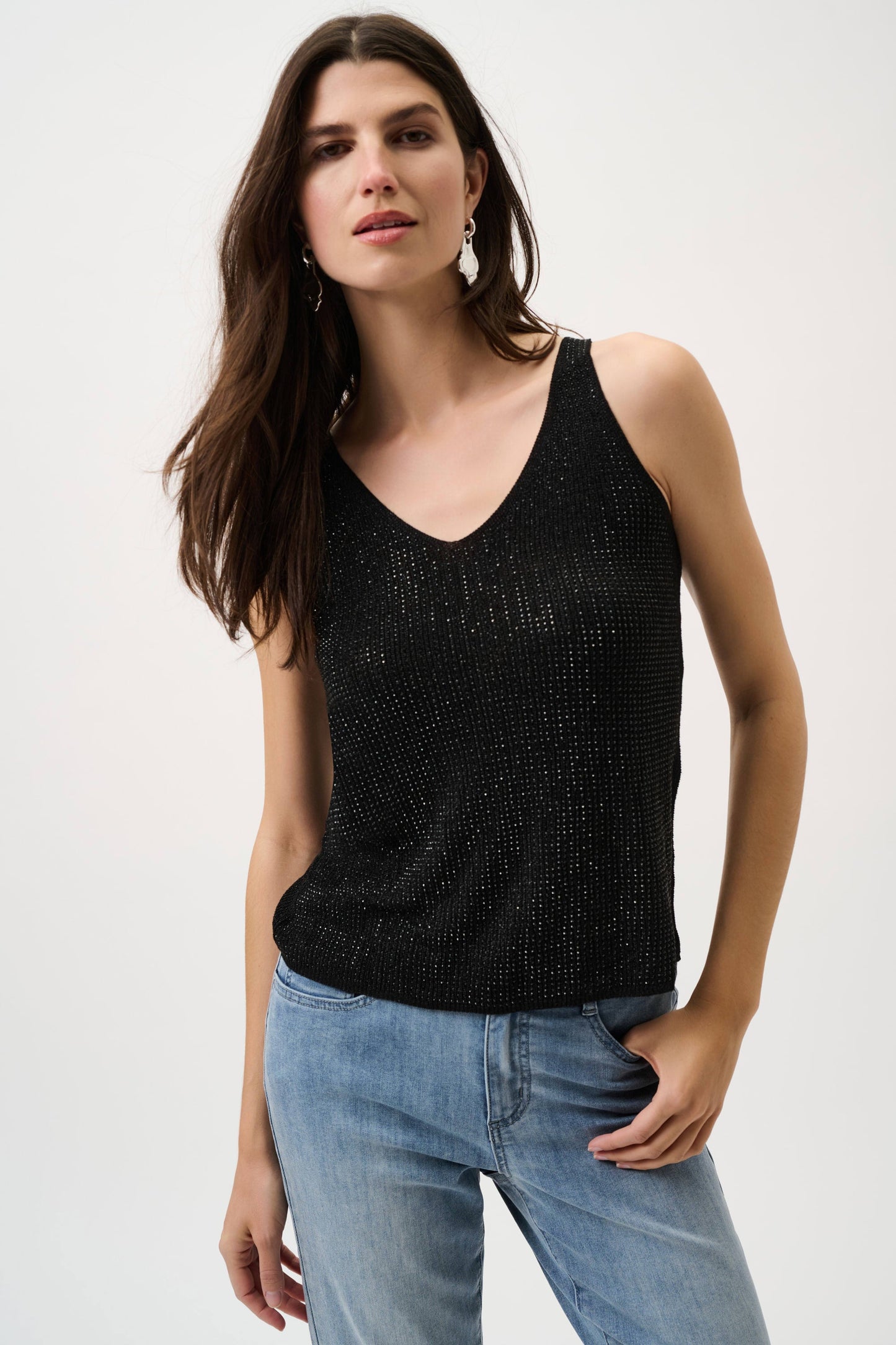 JOSEPH RIBKOFF 252915CO Metallic Knitted Camisole with Rhinestones