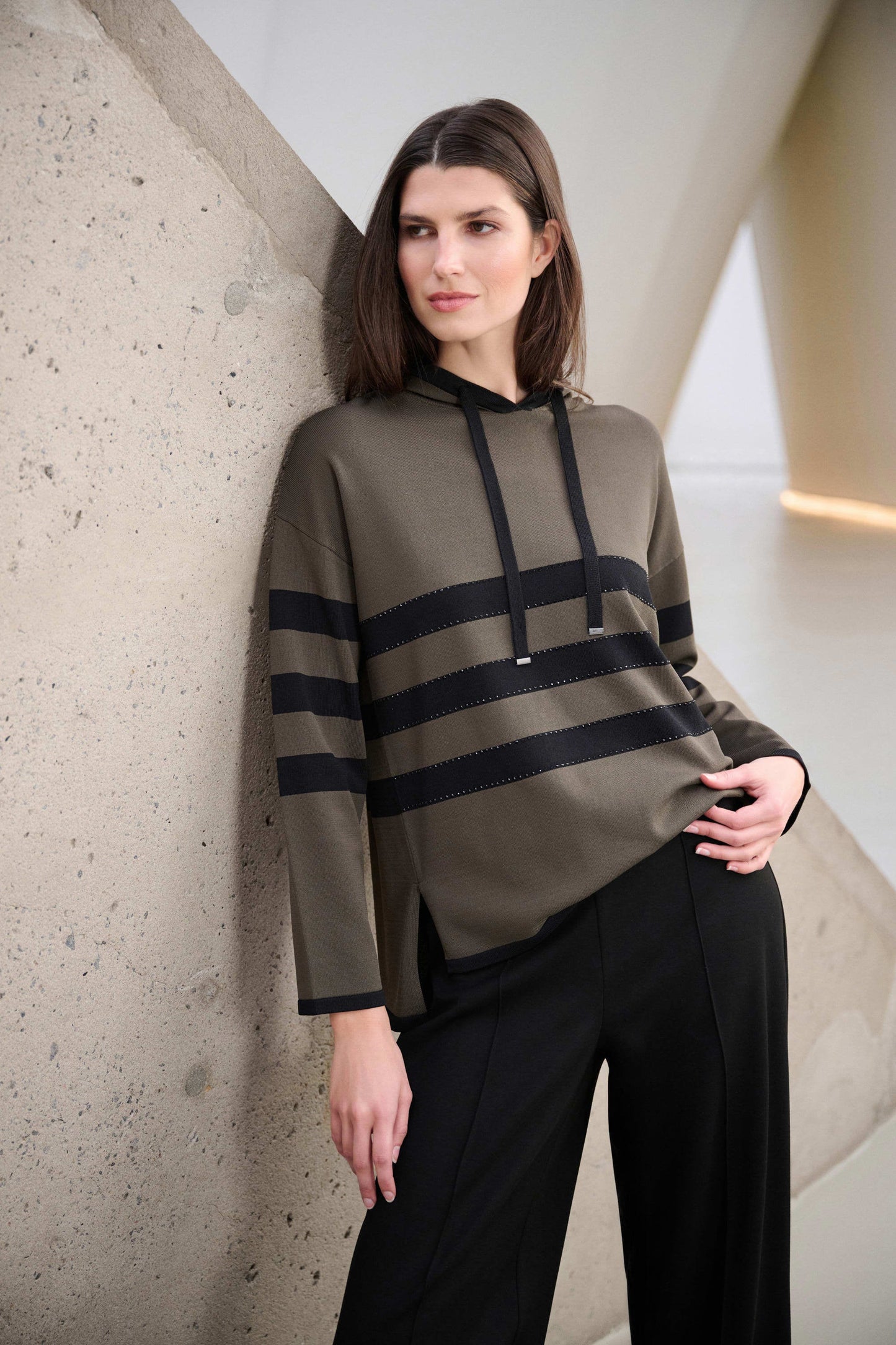 JOSEPH RIBKOFF Sweater Knit Striped Hooded Sweater 263626