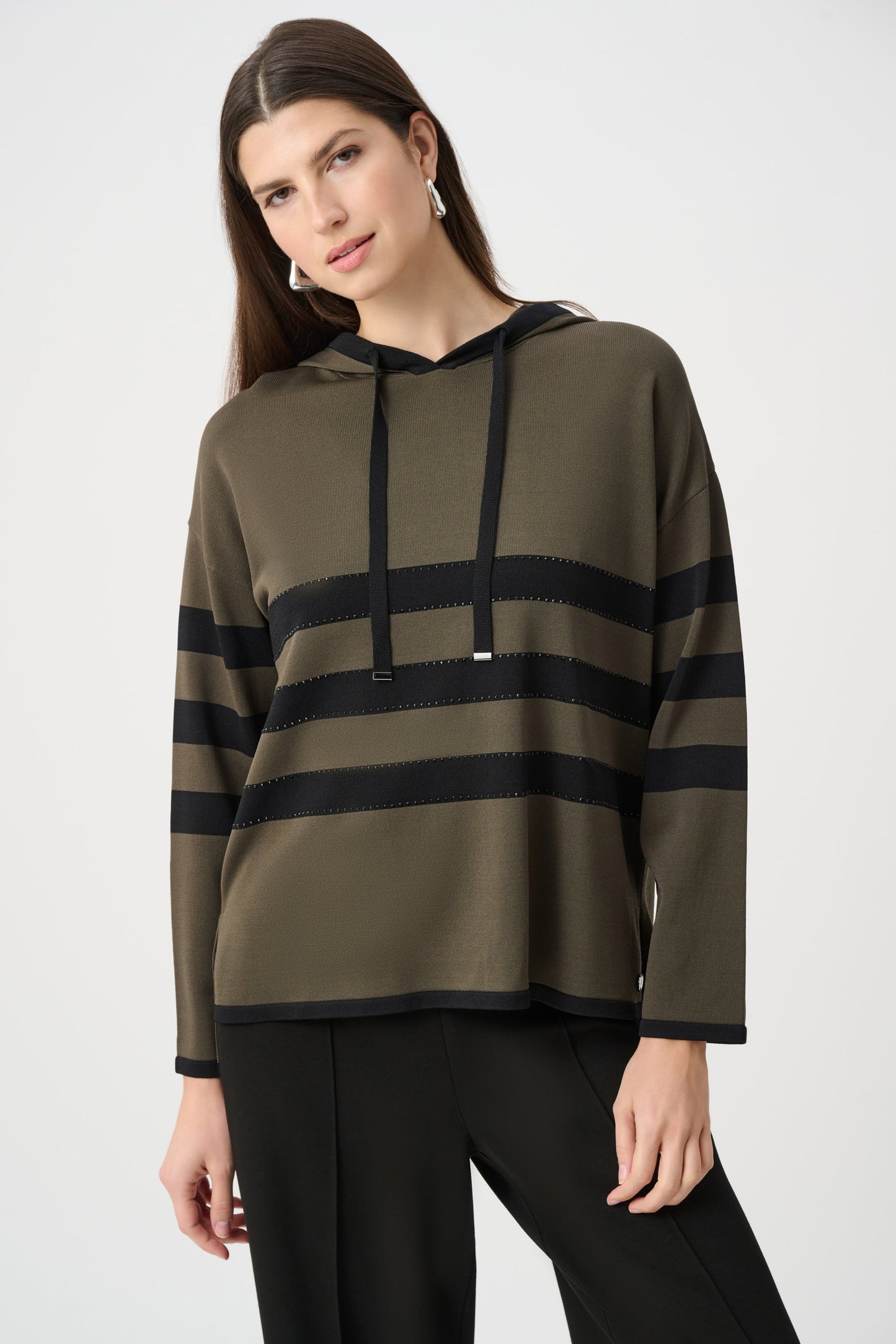 JOSEPH RIBKOFF Sweater Knit Striped Hooded Sweater 263626