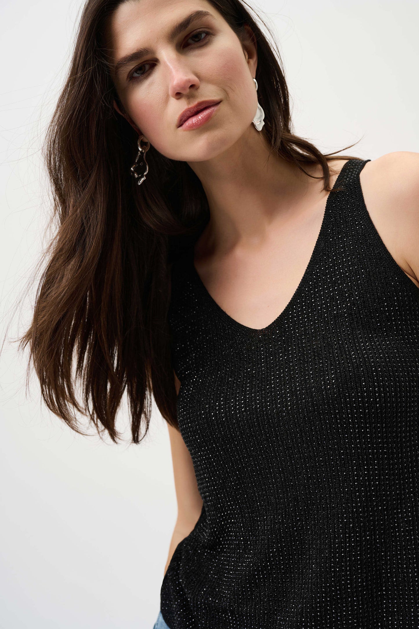JOSEPH RIBKOFF 252915CO Metallic Knitted Camisole with Rhinestones