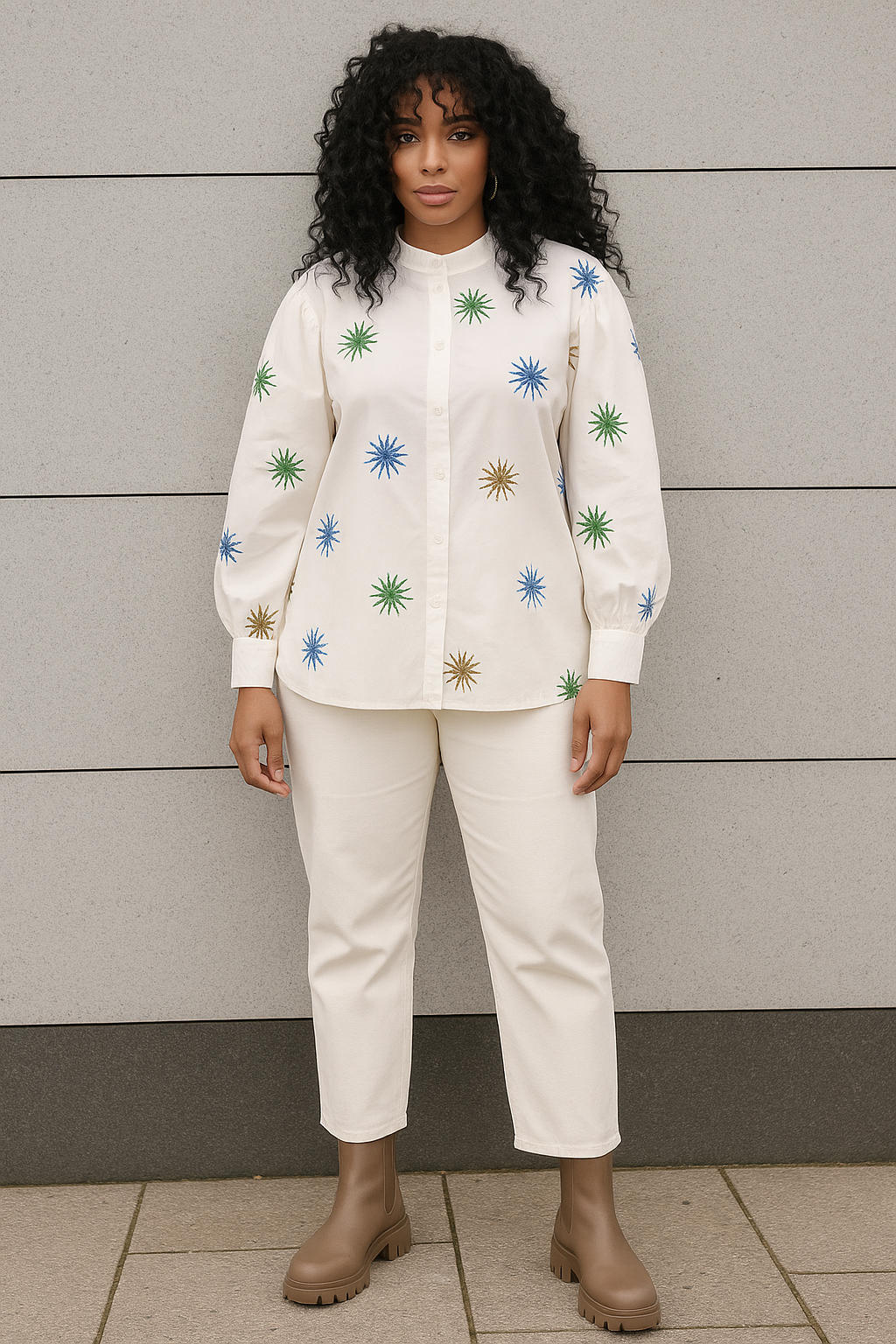 Noen Oversized Embroidered Shirt – White