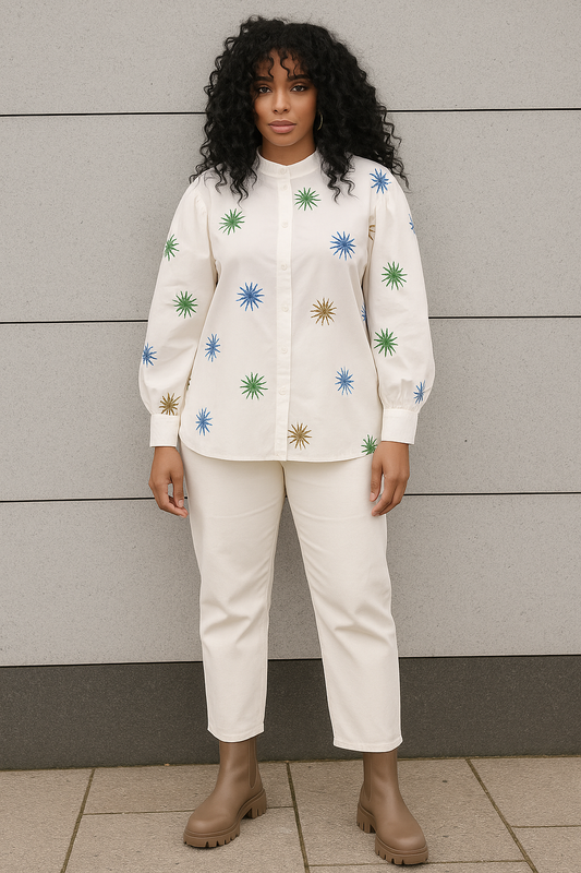 Noen Oversized Embroidered Shirt – White