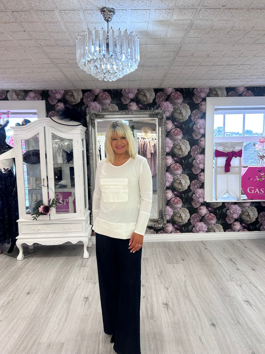 Inco Cream Long Sleeve Top with Front Zip Pocket