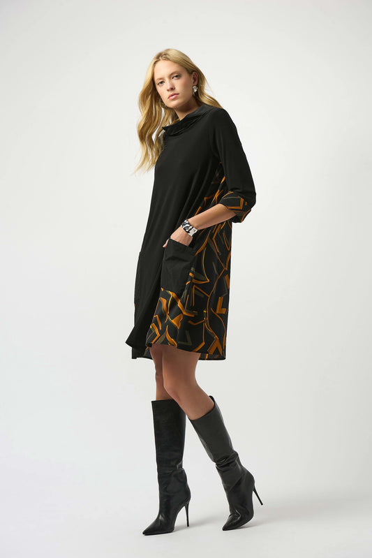 Recycled Woven Abstract Print And Silky Knit Dress
253186