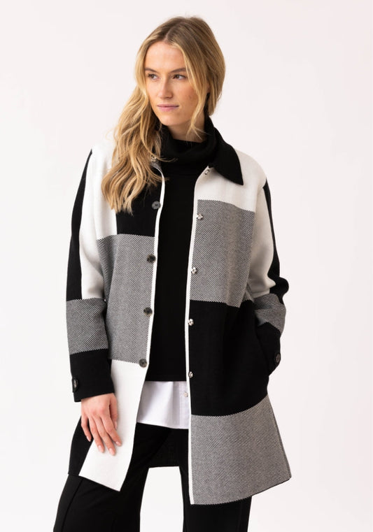 Marble Longline Knit Jacket – Black/Grey/White