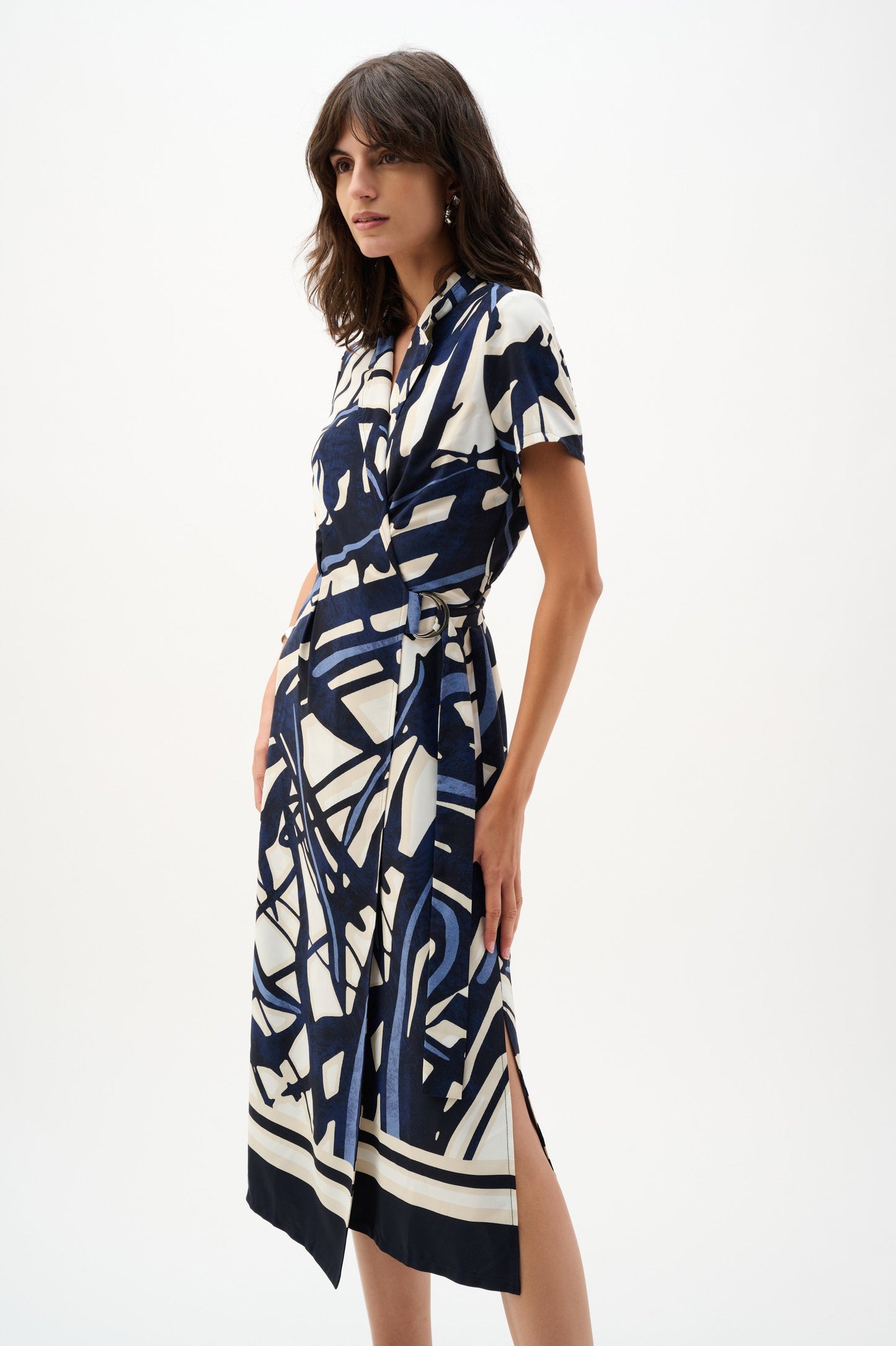 JOSEPH RIBKOFF 262128 Recycled Woven Abstract Print Shirt Dress