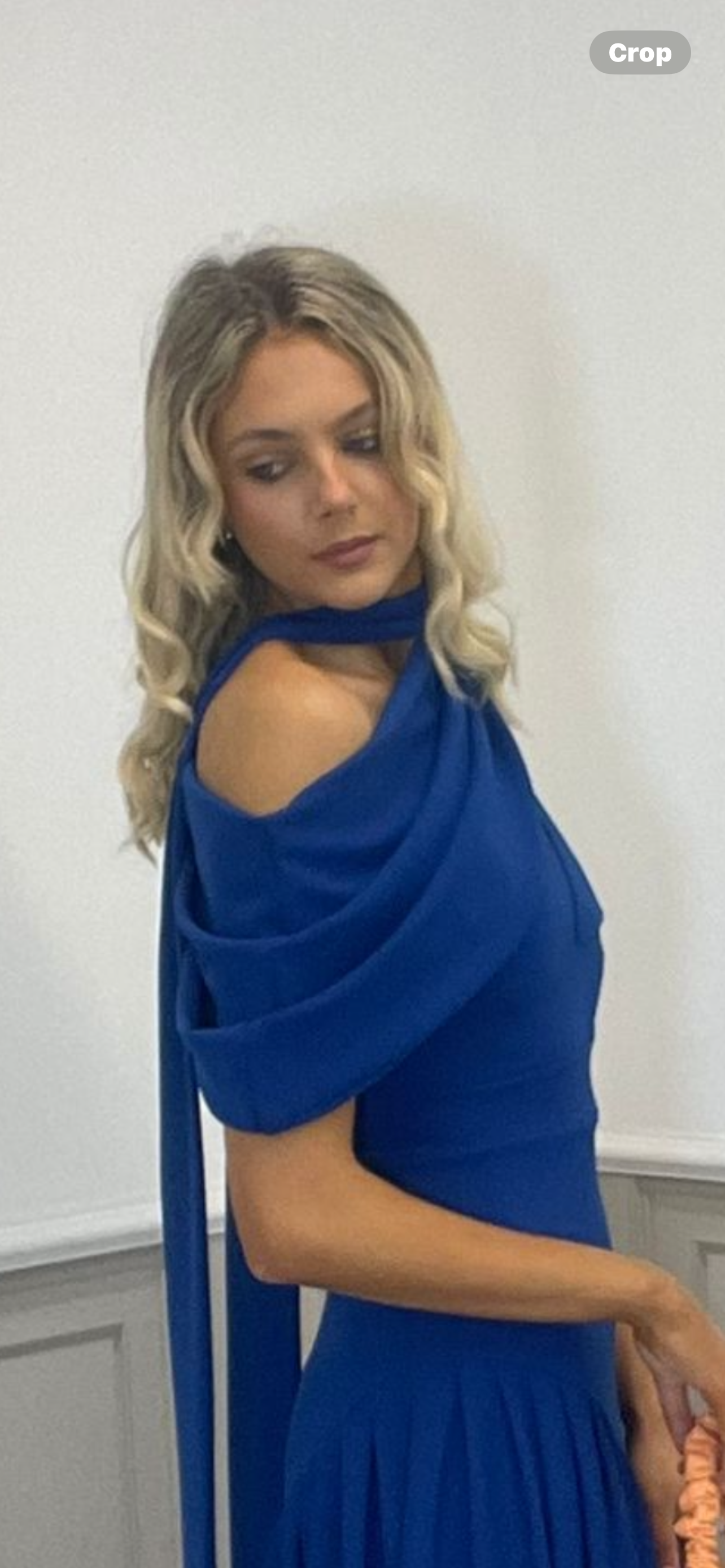 Venice royal blue dress with removable scarf.