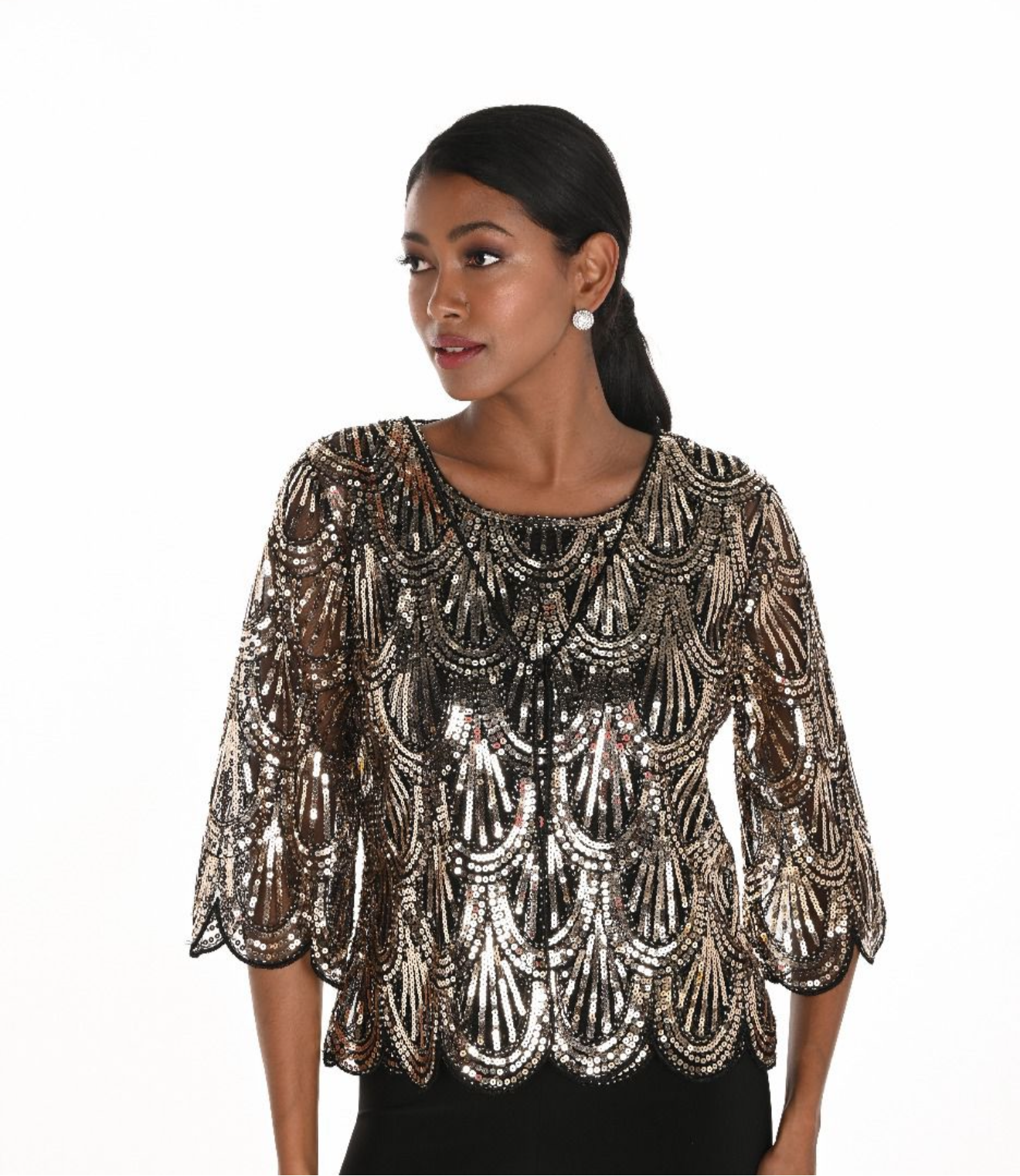 Frank Lyman Black & Gold Sequin Cape Jacket