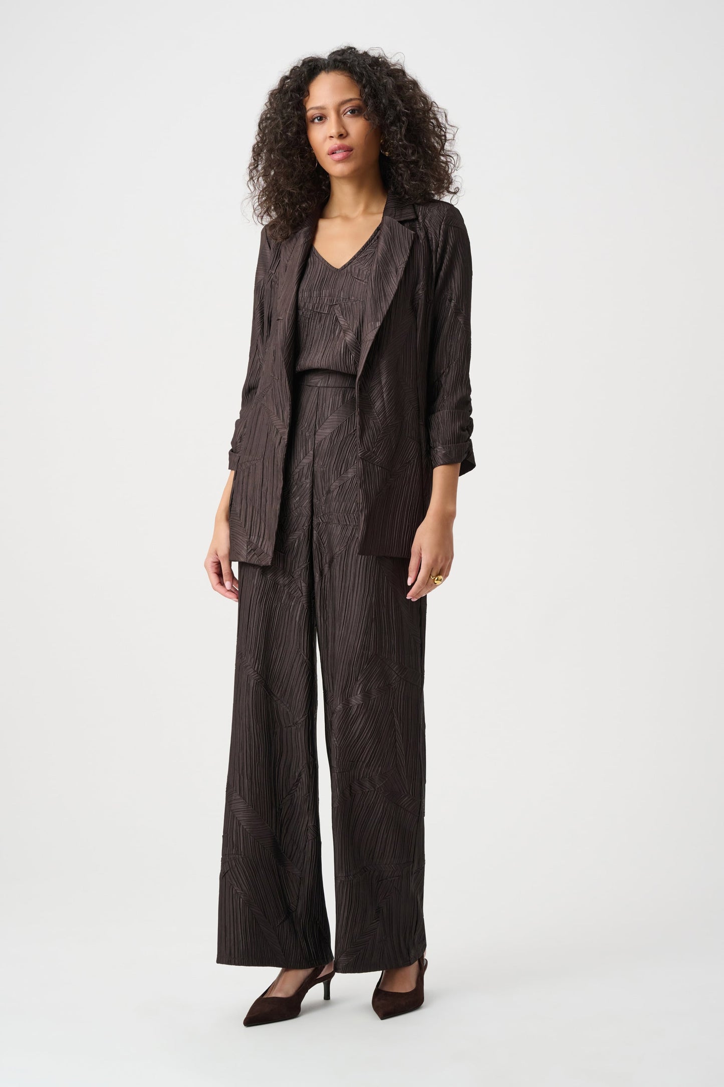 JOSEPH RIBKOFF Pleated Satin Pull-On Wide-Leg Pants 263052