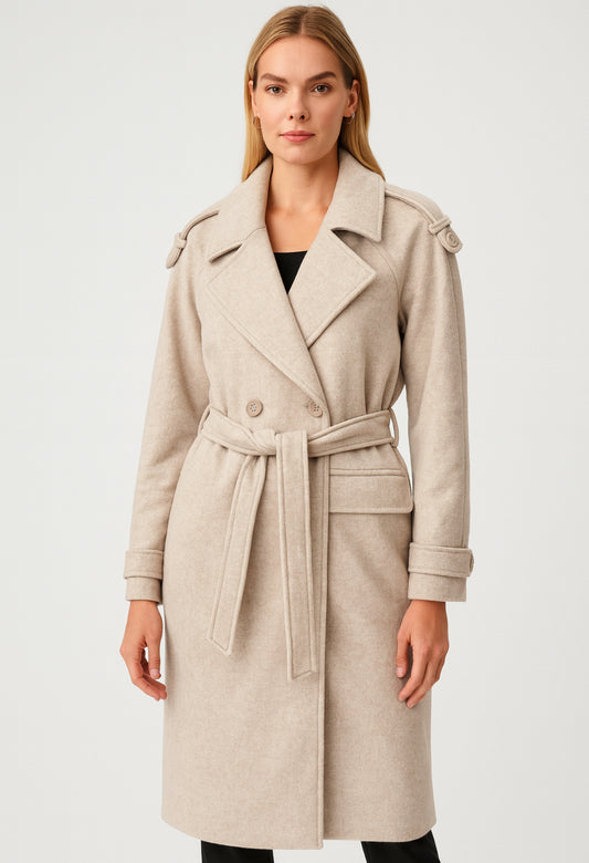GOA GOA Beige Wool-Blend Trench Coat