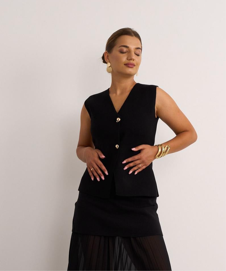 Black buttoned v neck waist coat
