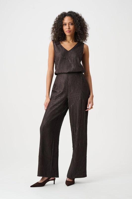 JOSEPH RIBKOFF Pleated Satin Flared V-Neck Top 263051
