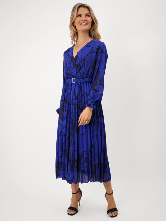 Positano : Royal Blue & Black Print Midi Dress