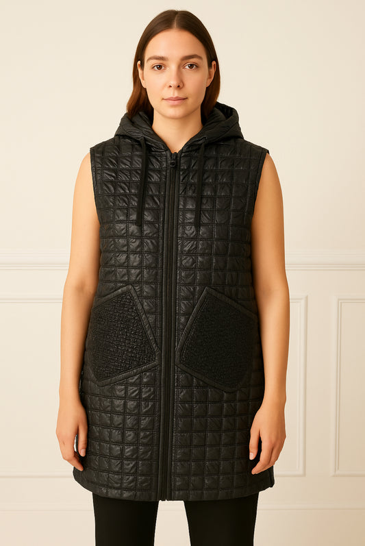 I.nco black bubble Gillet coat with net detail pockets- I-24AW-1139-02