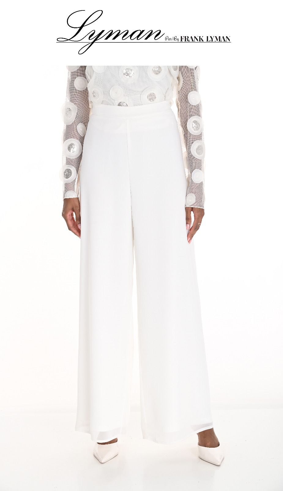 Frank Lyman Cream Chiffon Wide-Leg Trousers