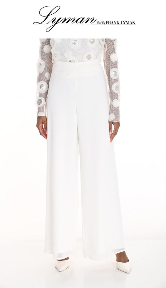 Frank Lyman Cream Chiffon Wide-Leg Trousers