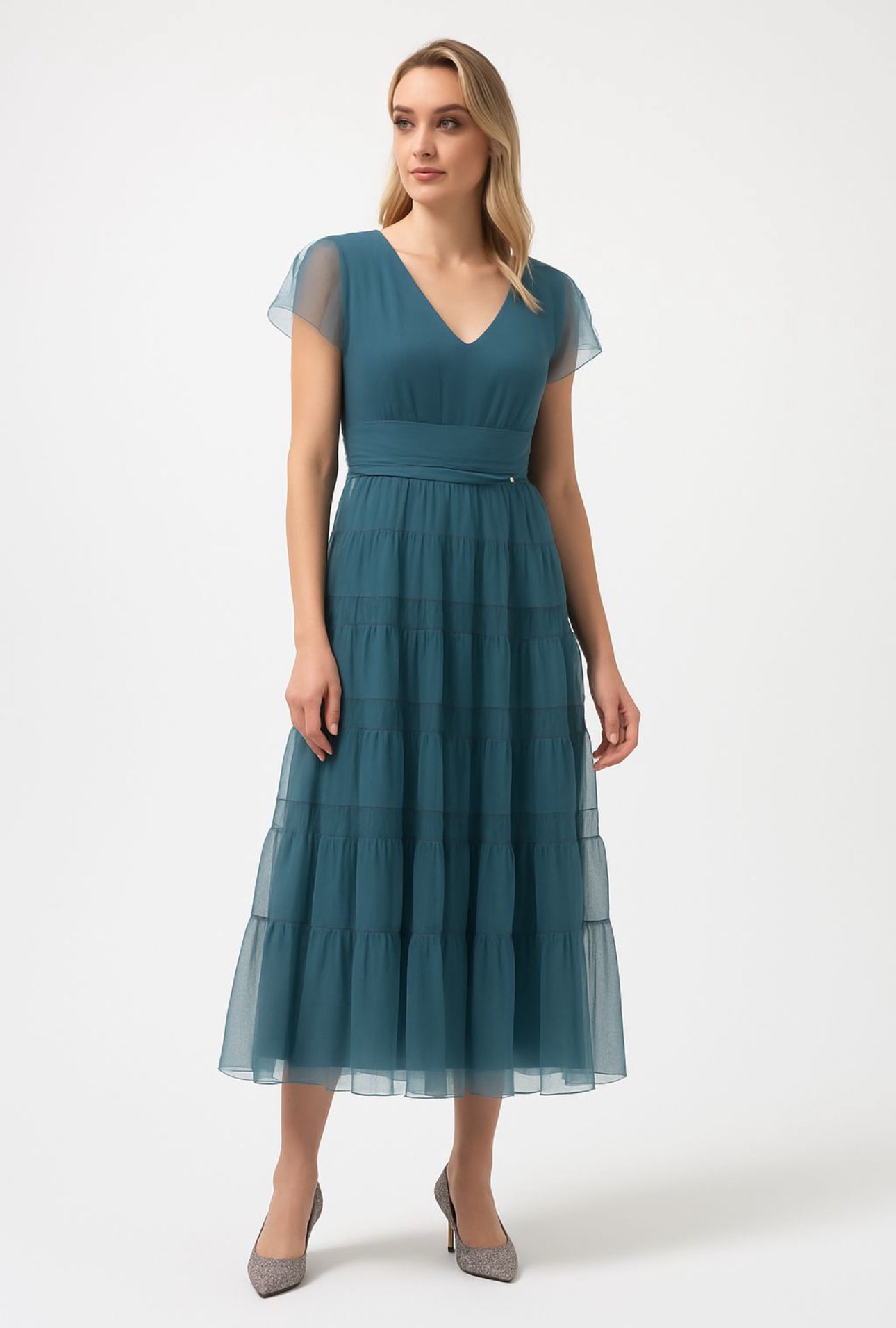 Goa Goa Tulle tiered long teal dress