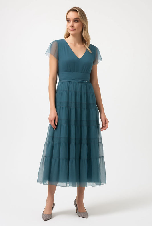 Goa Goa Tulle tiered long teal dress