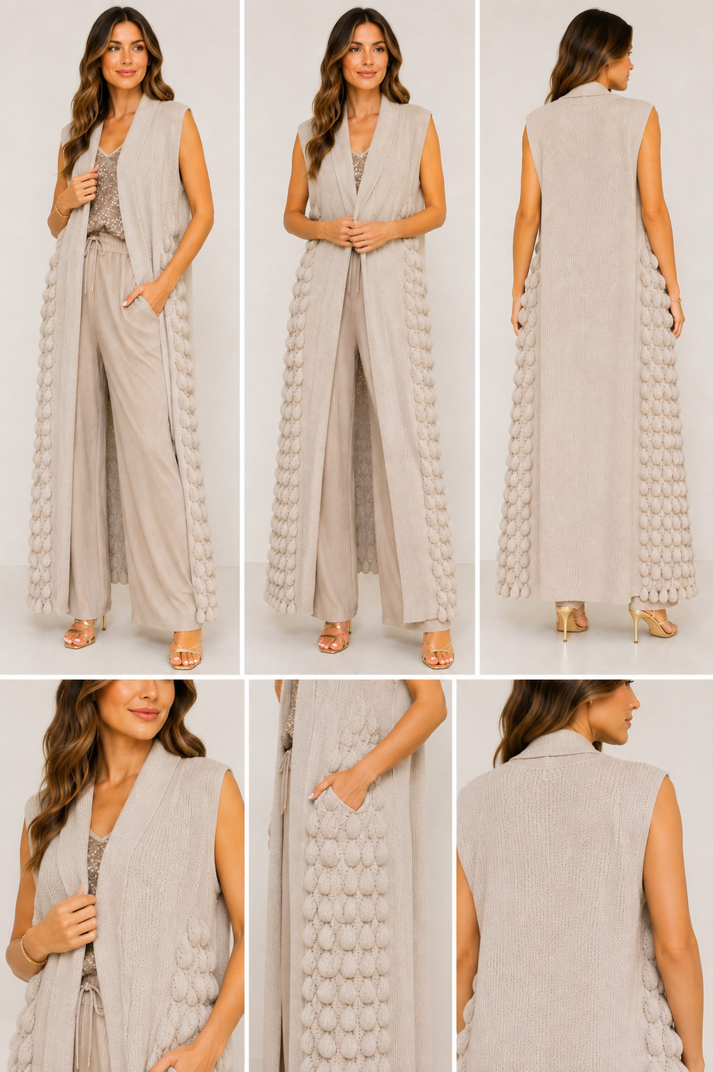 Long Textured Waistcoat – Stone