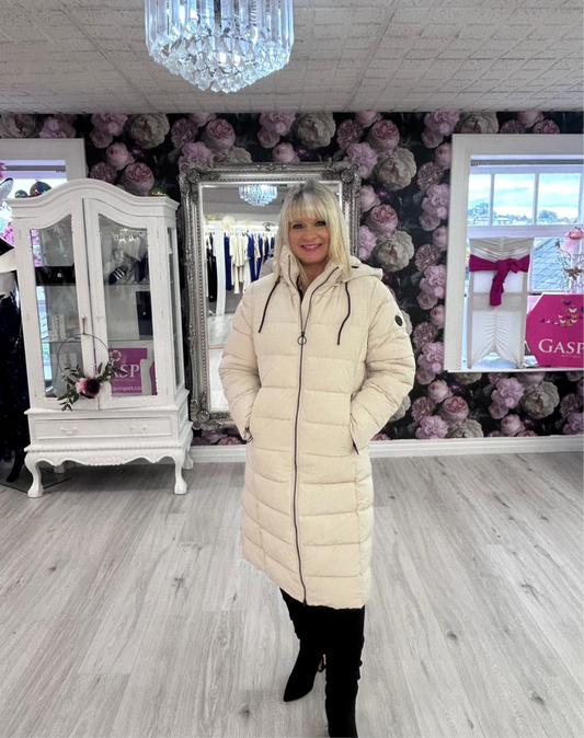Frandsen Longline Quilted Coat – Cream