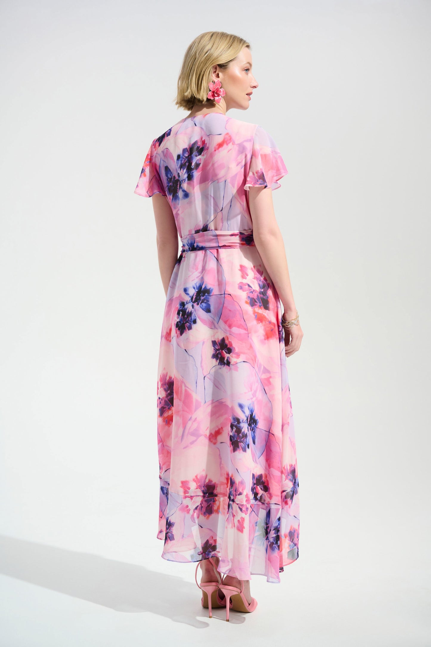 JOSEPH RIBKOFF Signature | Chiffon Print Wrap Dress With Ruffle Detail
261739